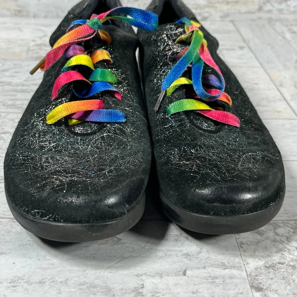 Klogs Sneaker Shoes Womens Size 10M Black Leather Rainbow Lace Up‎ Casual